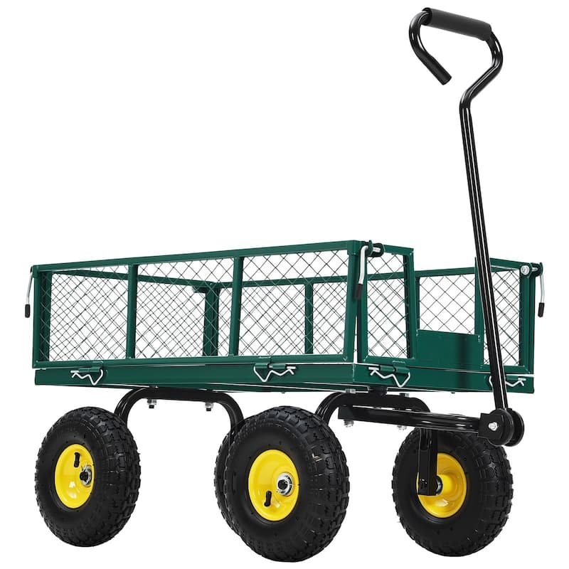 Heavy Duty Steel Utility Garden Wagon Cart with Removable Sides - Green - 880LB Capacity