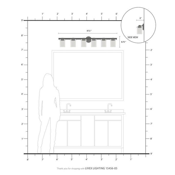 Livex Lighting 6-Light Polished Chrome Bath Vanity, 15456-05 - 47.5" W 8.75" H 6" EXT