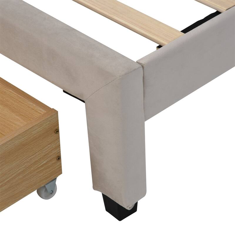 Merax Queen Velvet Upholstered Platform Bed Storage Bed with a Big Drawer