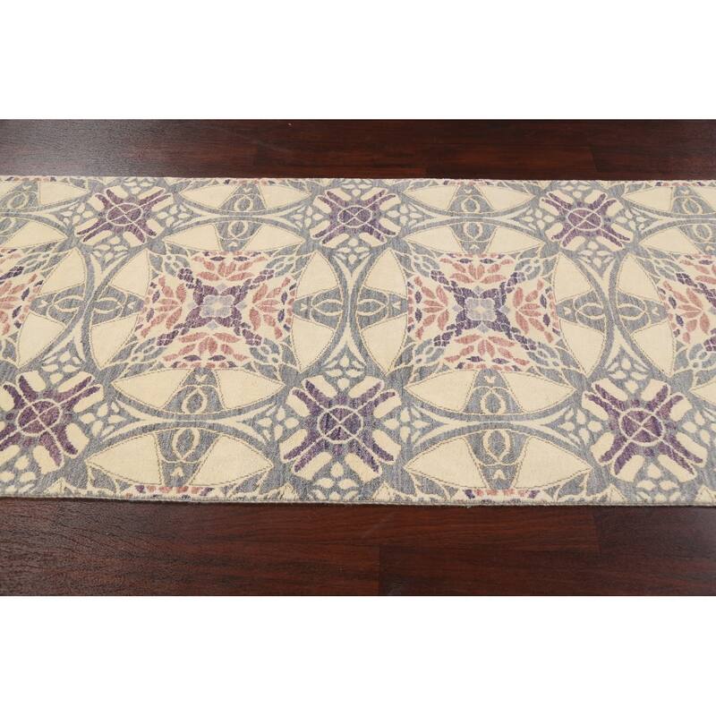 Vegetable Dye Abstract Oriental Staircase Wool Runner Rug Hand-knotted - 3'2" x 9'11"