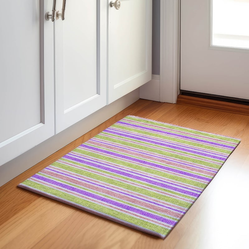 Premium Washable Super Soft Modern Cabana Stripe Mayfield Rug - Purple - 1' 8" x 2' 6" - Rectangle