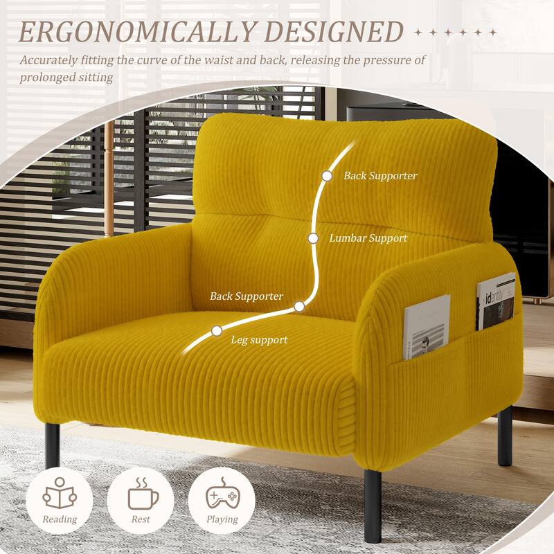 HOMEFUN Corduroy Upholstered Comfortable Single Wood Frame Armchair for Living room and Bedroom