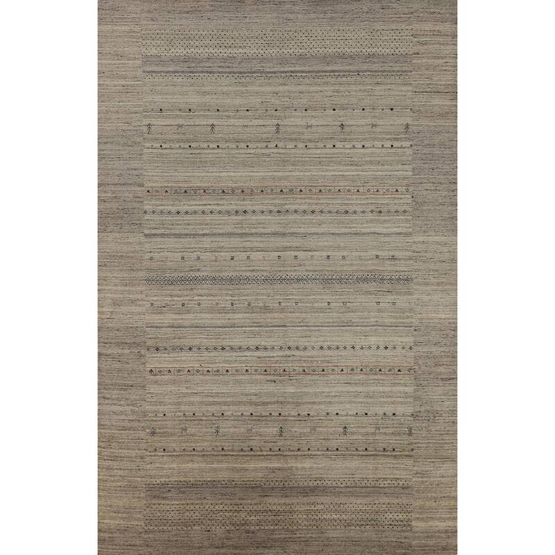 Hand Knotted Oriental 100% Wool Carpet Tribal Tribal Beige & Ivories Gabbeh Area Rug - 9' 9'' X 6' 7''