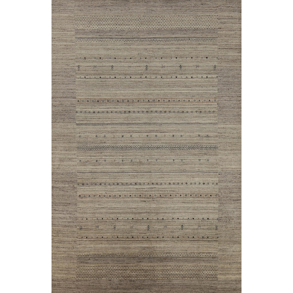 Hand Knotted Oriental 100% Wool Carpet Tribal Tribal Beige & Ivories Gabbeh Area Rug - 9' 9'' X 6' 7''