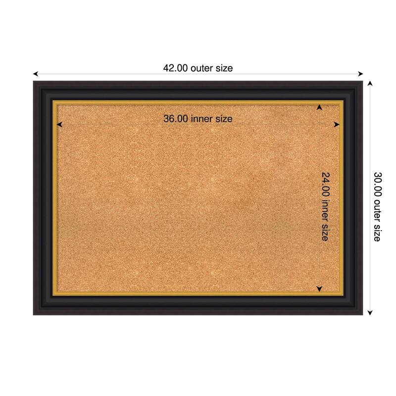 Sierra Black Brown Wood Framed Cork Board - Bulletin Board, Organization Board, Pin Board - Natural - 42 x 30 in