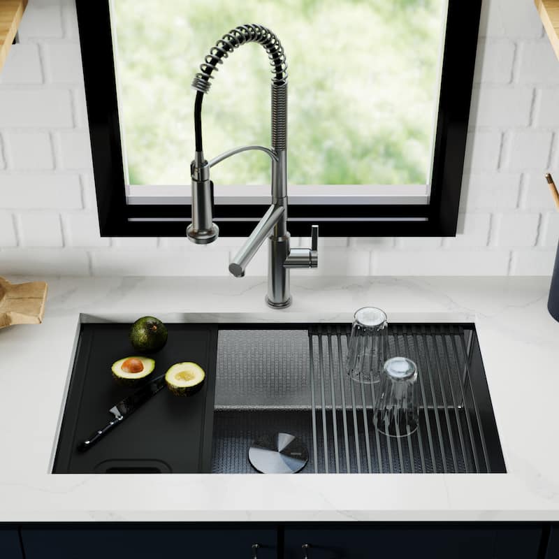 Matrix 32" Undermount Workstation 16 Gauge Single Bowl Stainless Steel Kitchen Sink with Accessories