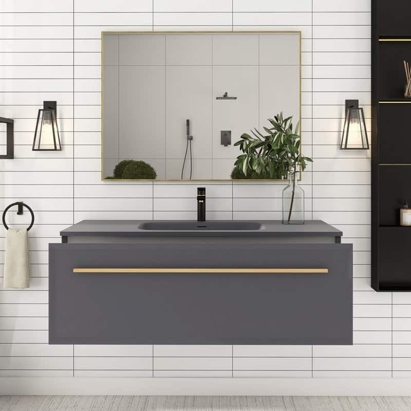 60 inch Plywood Floating Bathroom Vanity Set with Solid Surface Sink - 60" x 18"