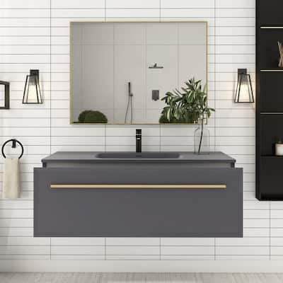 60 inch Plywood Floating Bathroom Vanity Set with Solid Surface Sink - 60" x 18"