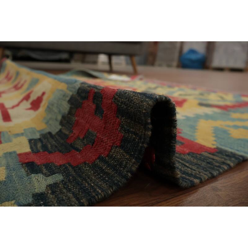 Hand Woven Oriental 100% Wool Carpet Southwestern Tribal Yellow & Gold Kilim Area Rug - 5' 9'' X 4' 2''