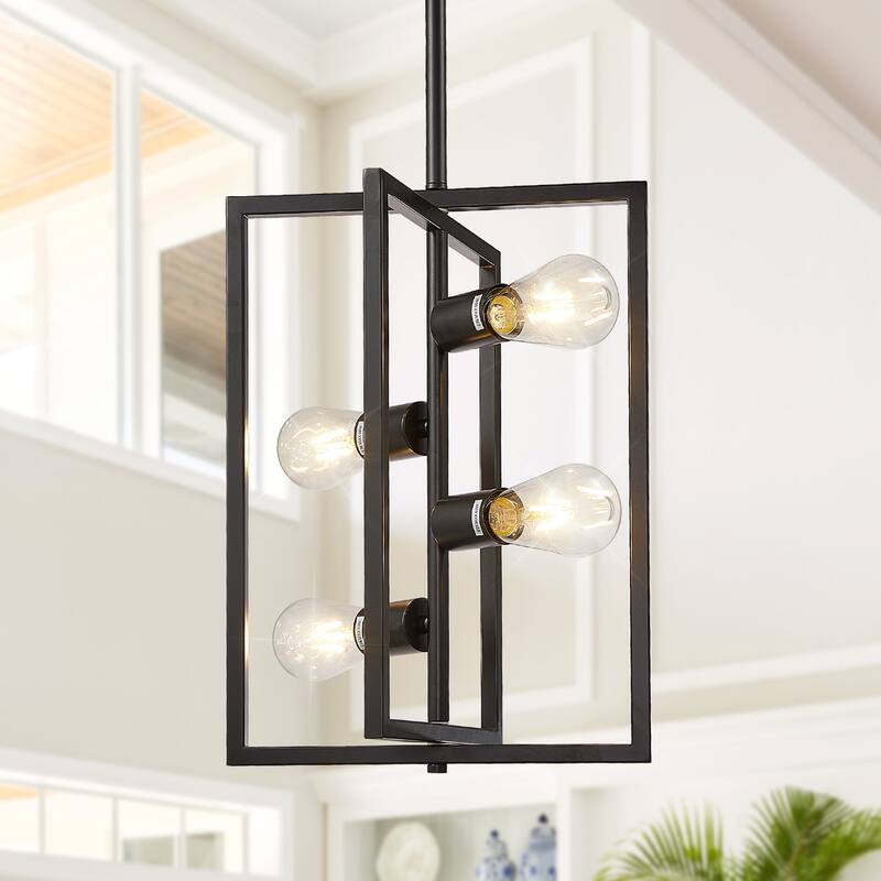 Pendant Light Fixture 4 Lights Candle Chandelier Rustic Industrial Metal Ceiling Light - Black