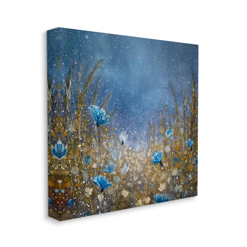 Stupell Industries Deep Blue Botanical Meadow Grass Canvas Wall Art by
