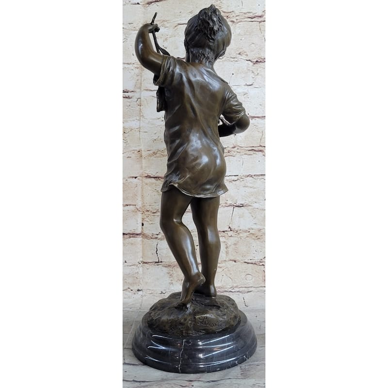 Young Girl Child Holding Kitten Imitative Cat - Bronze Sculpture Vintage Reproduction Art