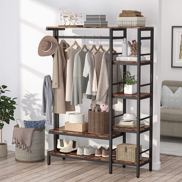 Heavy Duty Clothing Rack with Metal Frame, Home Garment Rack with 2-Tier  Storage Shelf, Bedroom Double Rods Clothes Rack, Freestanding Hanger for