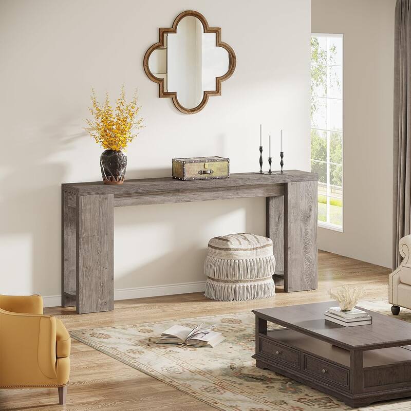70.9" Extra Long Farmhouse Console Table, Narrow Wood Sofa Table Behind Couch, Rustic Grey Entryway Accent Table with Storage