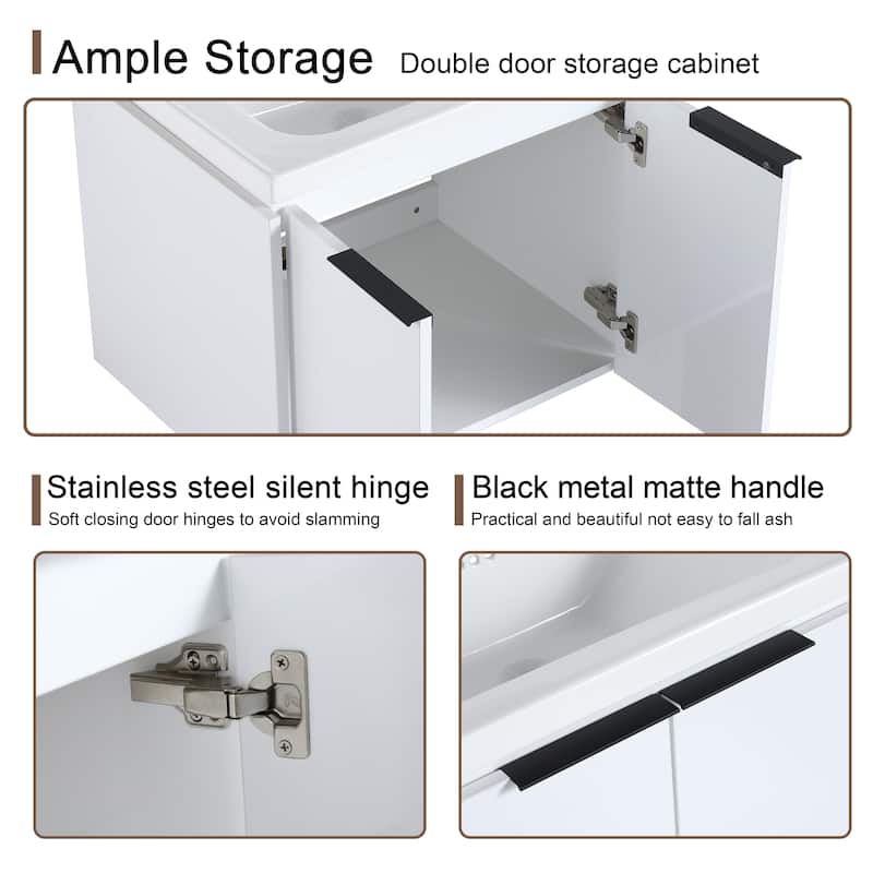 Malwee 24"/36"/48"/60" Floating Bathroom Vanity, Wall Mounted Bathroom Vanity with Ceramic Sink,Soft Close Door and Shelf