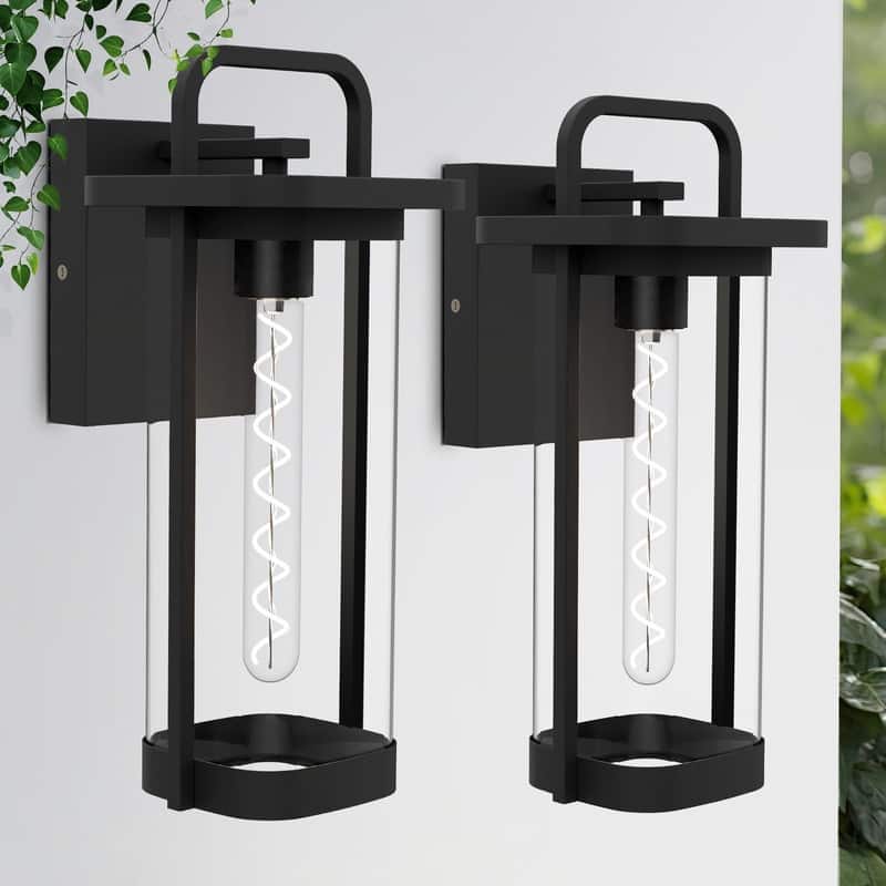 Outdoor Wall Light - IP65 Waterproof Exterior Wall Sconce, E26 Base (Bulb Not Included) - Black-2Pack