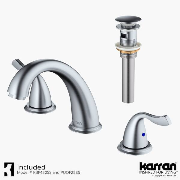 slide 5 of 26, Karran Fulham Three Hole Two Handle Widespread Bathroom Faucet with Matching Pop-up Drain Stainless Steel