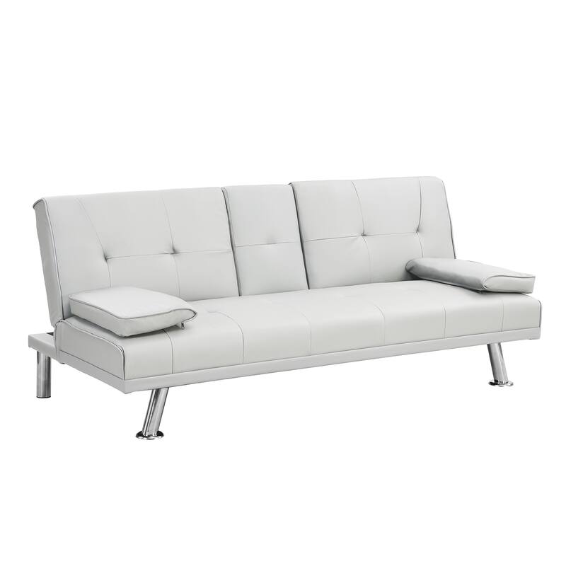 White 66.1" PVC Loveseat Sofa Bed with Wood Frame and Stainless Leg for Living Room