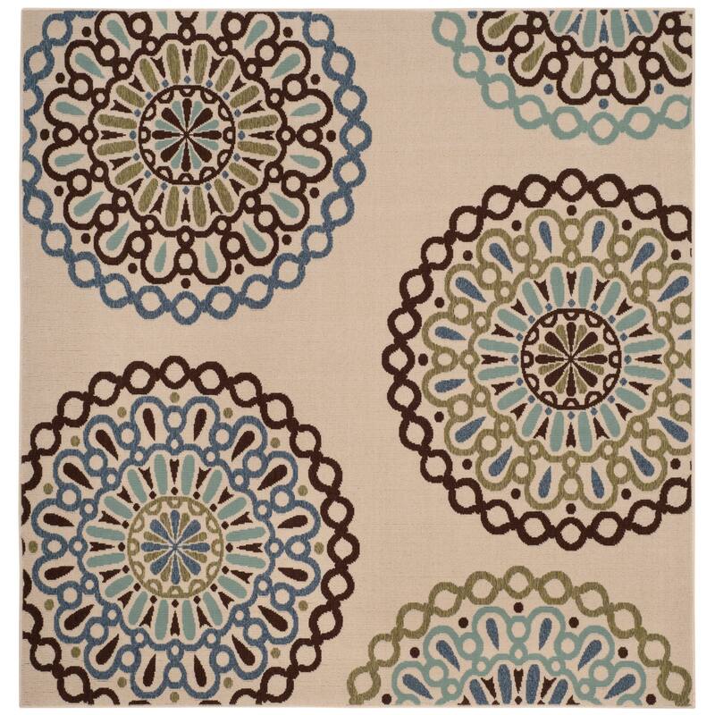SAFAVIEH Veranda Felizitas Geometric Medallion Indoor/Outdoor Area Rug - 6'7" x 6'7" Square - Cream/Blue