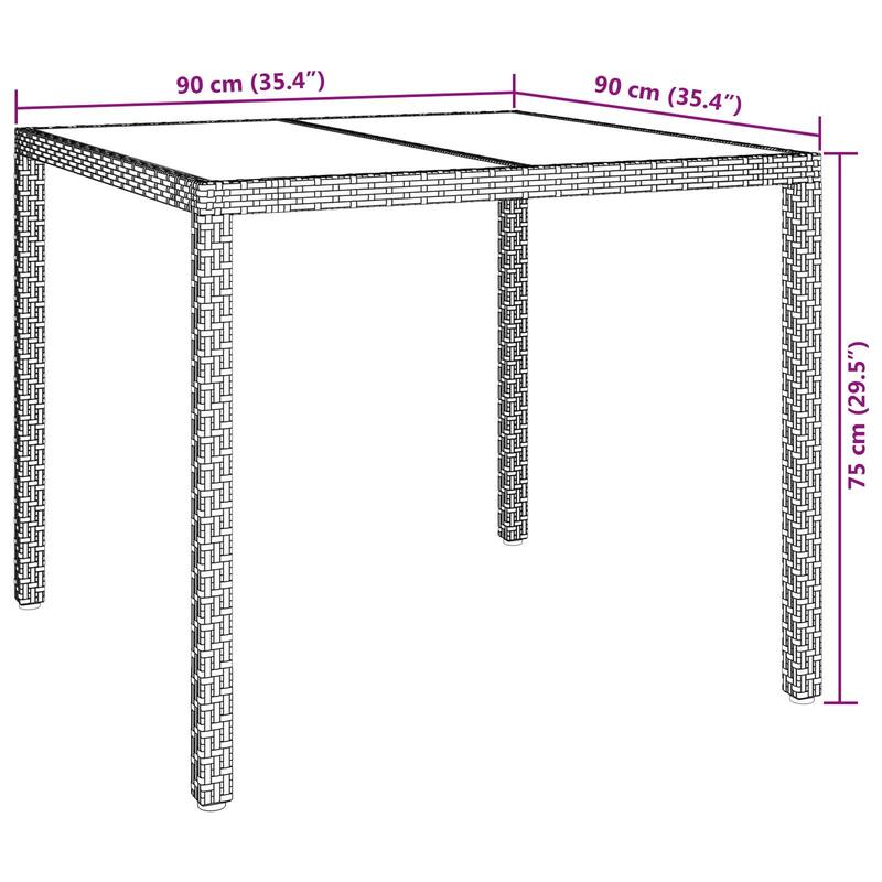 vidaXL Patio Table Tempered Glass and Poly Rattan Table 35.4"/59" Multi Colors
