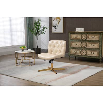 PU/Velvet Swivel Tufted Adjustable Height Home Office Chair with Gold Base