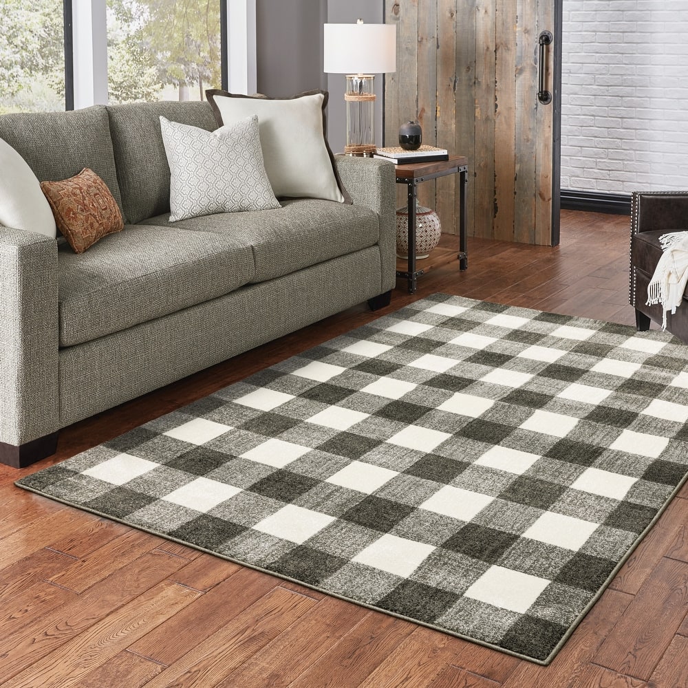 Arwen Distressed Gingham Plaid Area Rug
