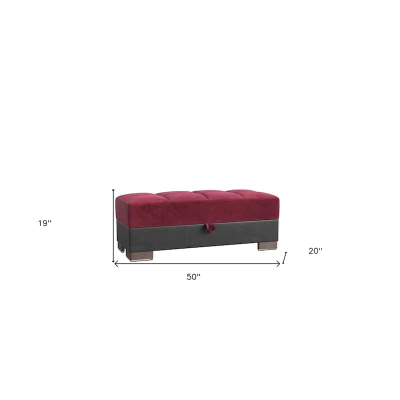 HomeRoots 50" Burgundy Black Brown Microfiber Tufted Storage Ottoman