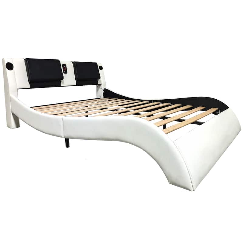 White King Faux Leather LED Bed with Bluetooth Control, Vibration Massage, and USB Ports