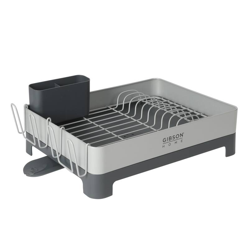 Gibson Home Nestcraft Full Size Rust Resistant Dish Rack with Drain Board and Flatware Caddy - Grey