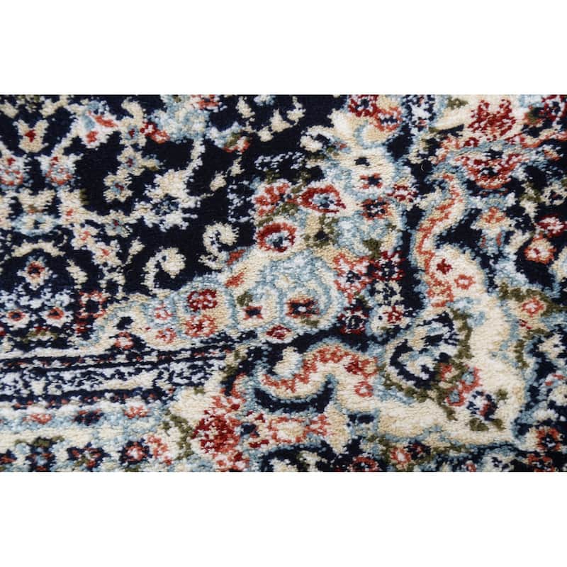 Navy Blue Floral Medallion Transitional Turkish Rug Oriental Carpet