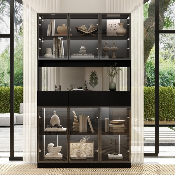 Tall Modular Display Storage Cabinet Bookcase w Light Home Office On Sale Bed Bath Beyond 37992377