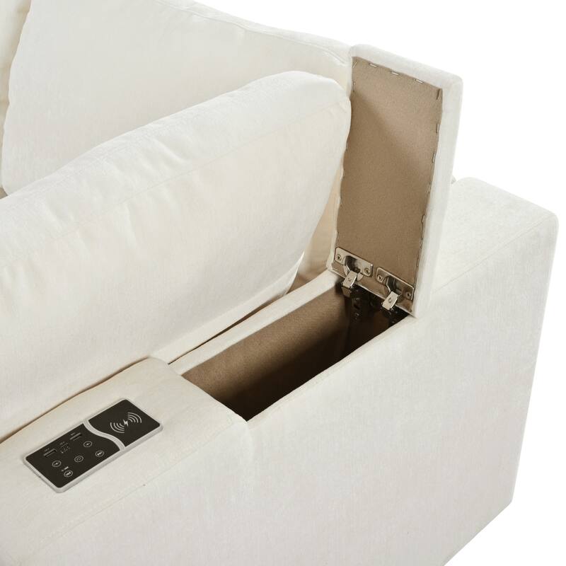 Roomfitters 133.5" Upholstered Modular Sectional Sofa with Storage Space and Built-in USB Charging for Living Room, Beige
