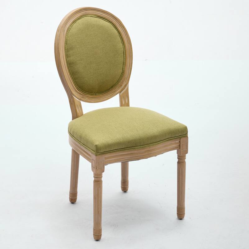 French Style Solid Wood Frame Upholstered Dining Chairs Set of 2, Antique Accent Chairs with Linen or Rattan Back