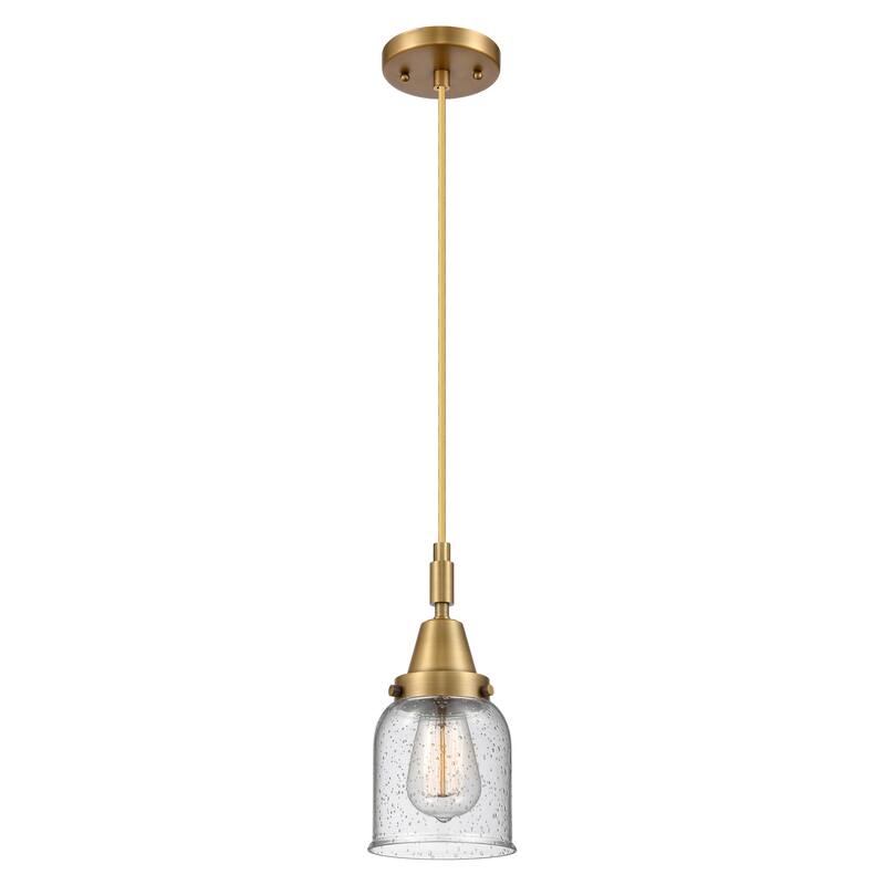 Innovations Lighting Downtown Urban - Caden Bell - 1 Light 5" Cord Hung Mini Pendant - Brushed Brass/Seedy Shade