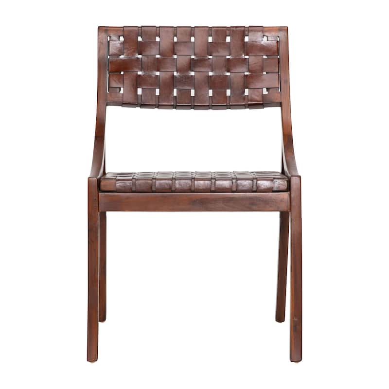 Willow Stained Teak and Woven Full Grain Leather Chair