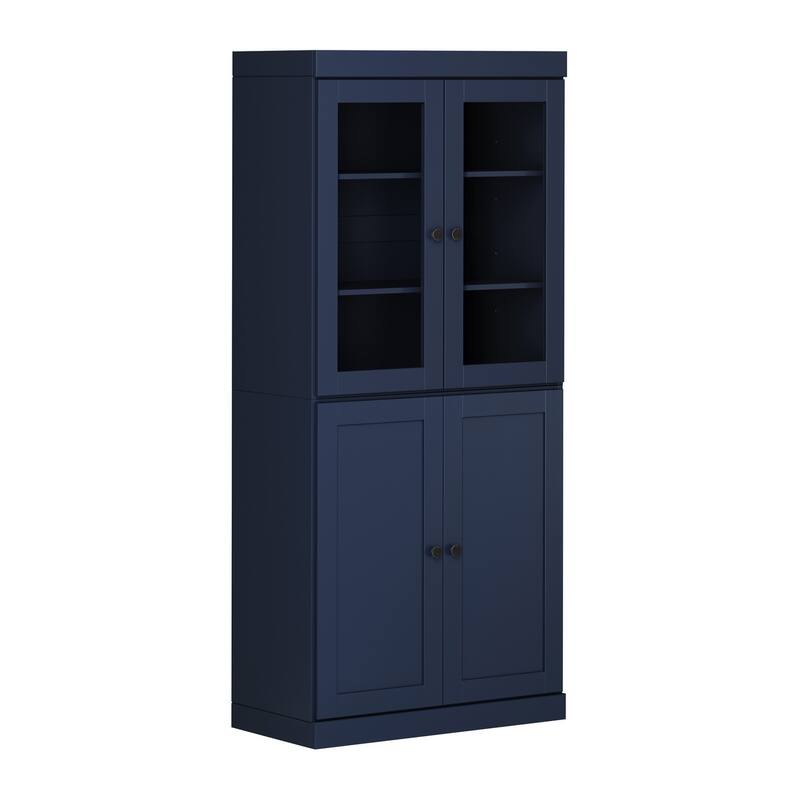 Palace Imports 100% Solid Wood 6-Shelf Bookcase with Clear Glass, Shaker Doors and Adjustable Shelves