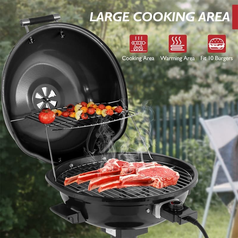 1600W Portable Double Layer Electric BBQ Grill With Stand