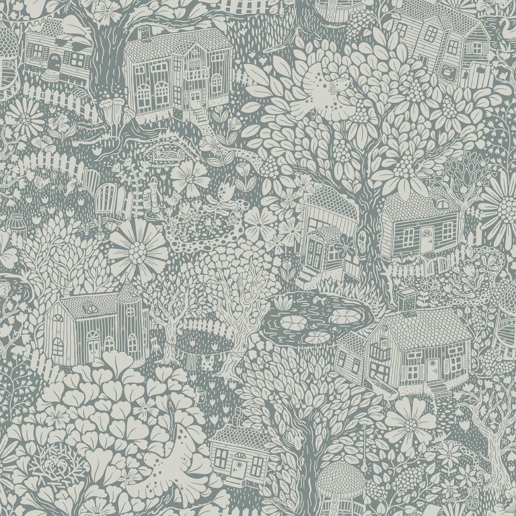 A-Street Prints Bygga Bo Blue Woodland Village Wallpaper