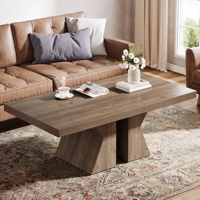 Farmhouse Wood Coffee Table for Living Room - Brown