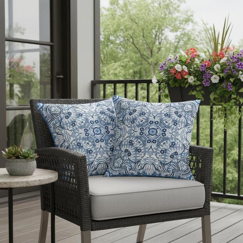 HomeRoots Set of Two 16" X 16" Blue and White Geometric Indoor Outdoor Throw Pillow - 16.00' X '16.00' X '5.00 - Blue/White - 16.00' X '16.00' X '5.00