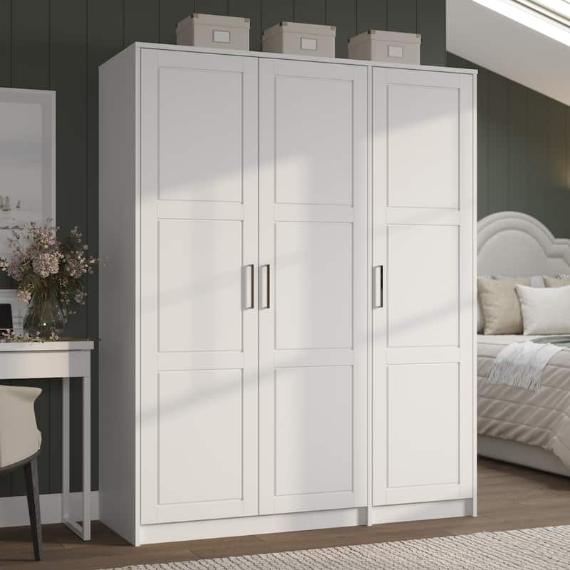 Palace Imports 100% Solid Wood Urban 3-door Wardrobe with Solid and Mirrored Doors - White - Solid