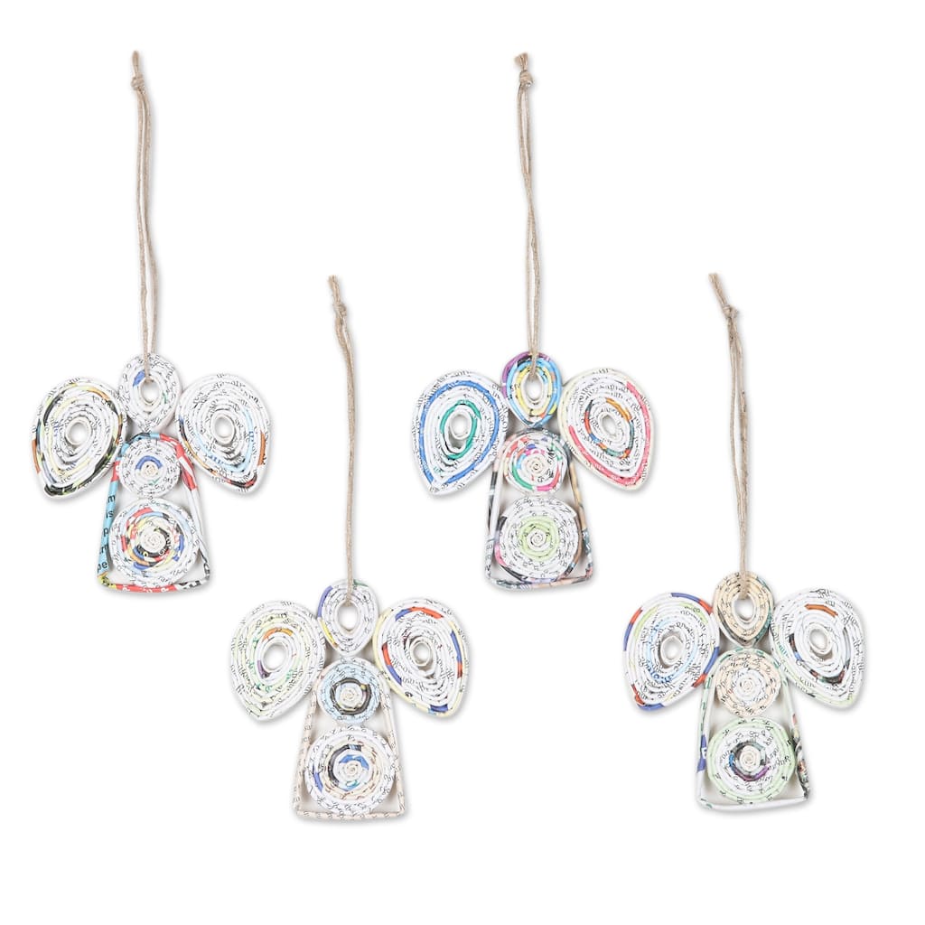 Novica Handmade Angel Message Recycled Paper Ornaments (Set Of 4)