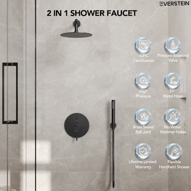 Pressure Balance Shower System with 10" Rainfall Shower Faucet and Handheld Shower Spray