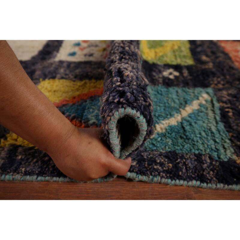 All-Over Black Plush Large Moroccan Area Rug Handmade Wool Carpet - 9'9" x 15'1"