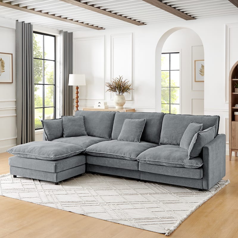 Classic Sectional Sofa with Storage Ottoman and Towel Fabric Upholstery for Living Room or Guest Room