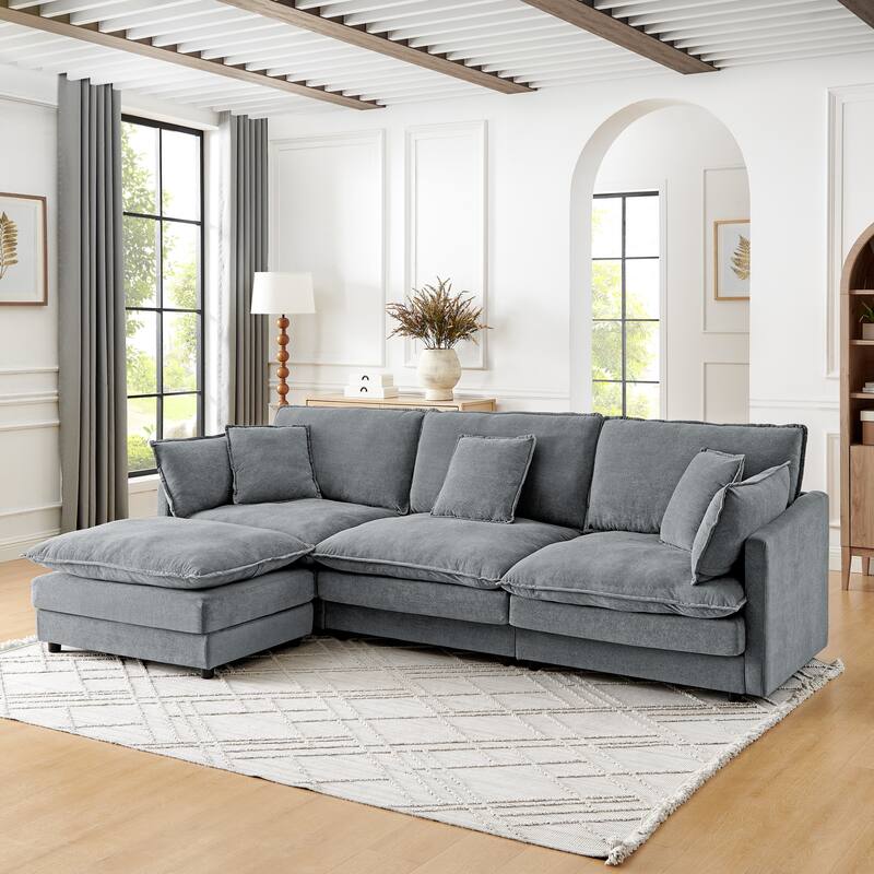 Roomfitters Modular L-Shaped Sectional Sofa with Ottoman, Plush Towel Fabric 4-Seater