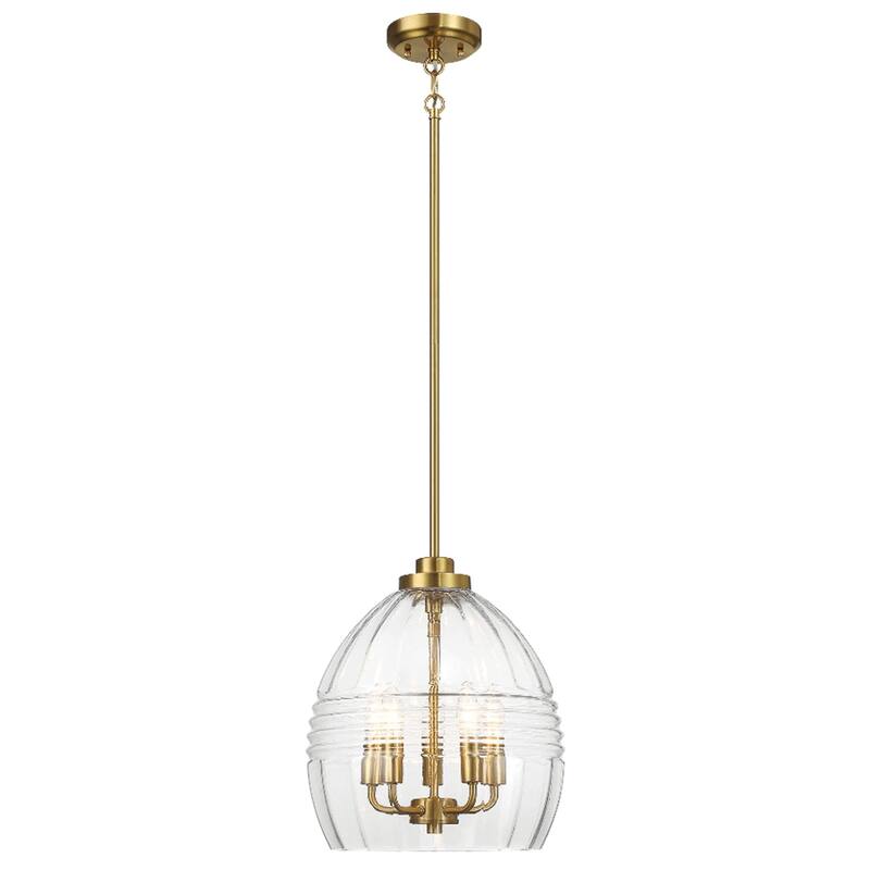 Five Pendant Chain Hanging Light with Clear Glass - Satin Brass