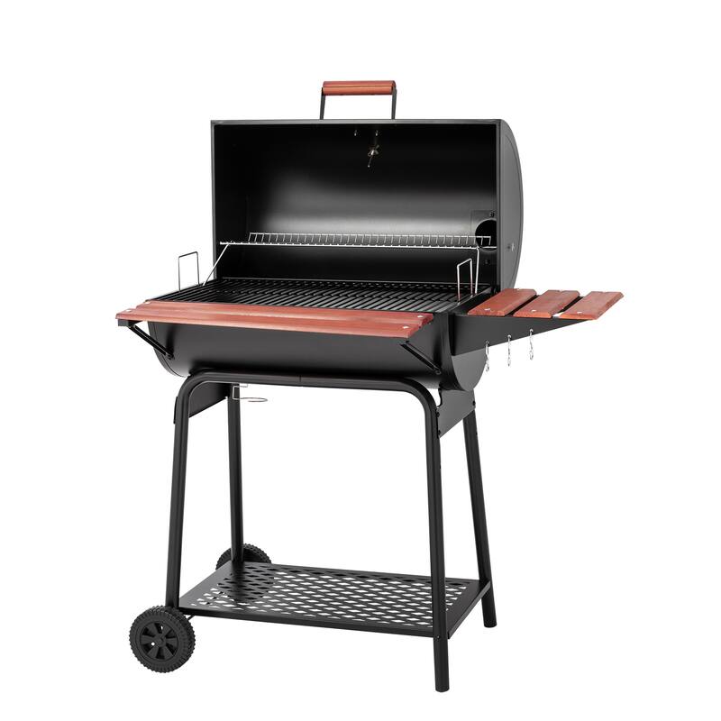Royal Gourmet Charcoal Grill with Wood-Painted Side and Front Table