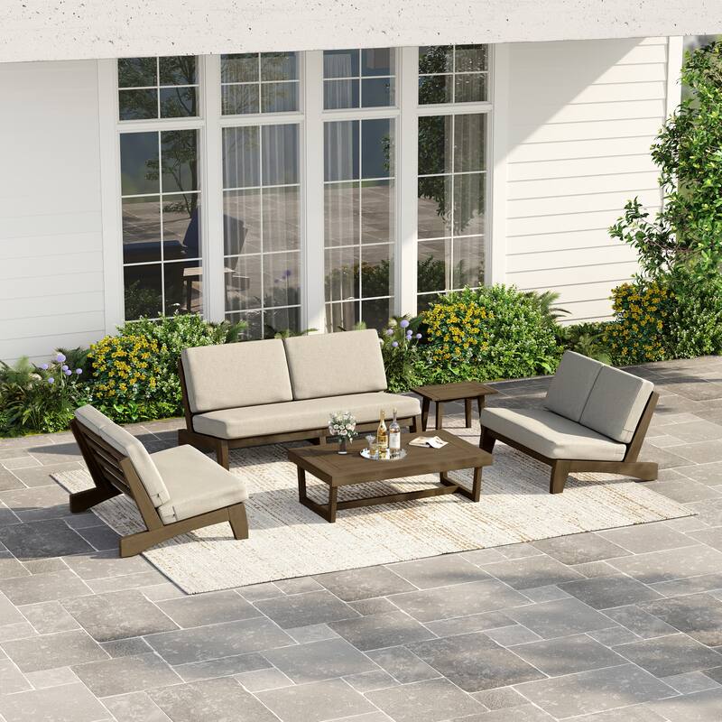 Casual Teak Outdoor Patio Conversation Set with Cushioned Sofa Loveaseat