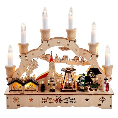 Kurt Adler 10.25-Inch Wooden LED Light-Up Musical/Motion Christmas Village